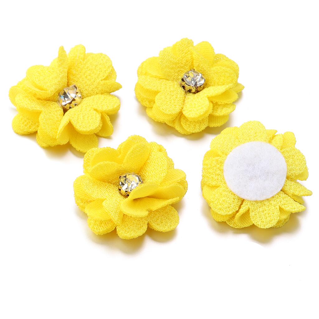 10pcs Colorful Fabric Flower 3.5cm Rhinestone Flower Core Pearl Hemp Flower Applique For DIY Clothing Sewing Headwear Decoration