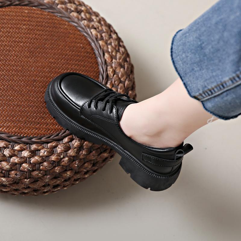 New loafers women's shoes leather surface 2025 spring solid color heightened platform student Korean version fashion campus K1802