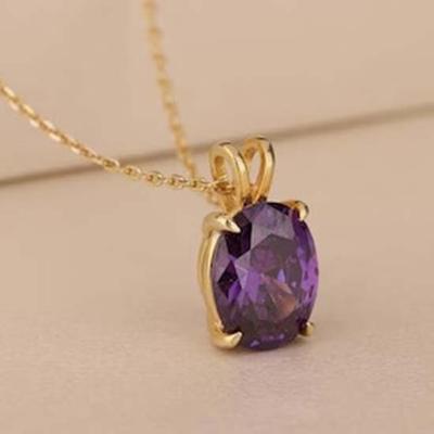 Amethyst Gemstone Handmade Designer Yellow Gold Necklace, 925 Sterling Silver, Designer Necklace, Anniversary Gift, Wedding Gift