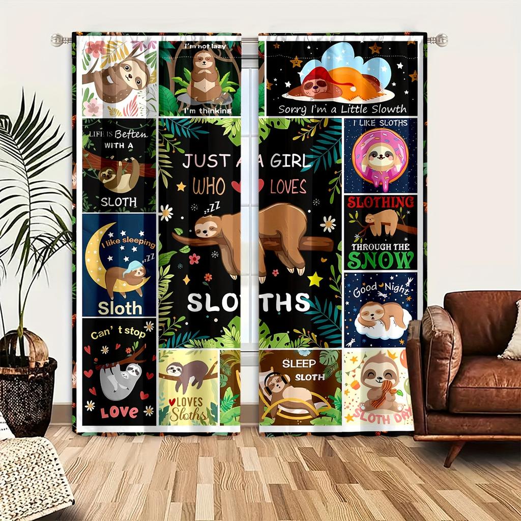 2pcs Cartoon Animal Fox Lion Giraffe Jungle Print Curtain For Bedroom Office Kitchen Blinds Living Room Floor Window Home Decor