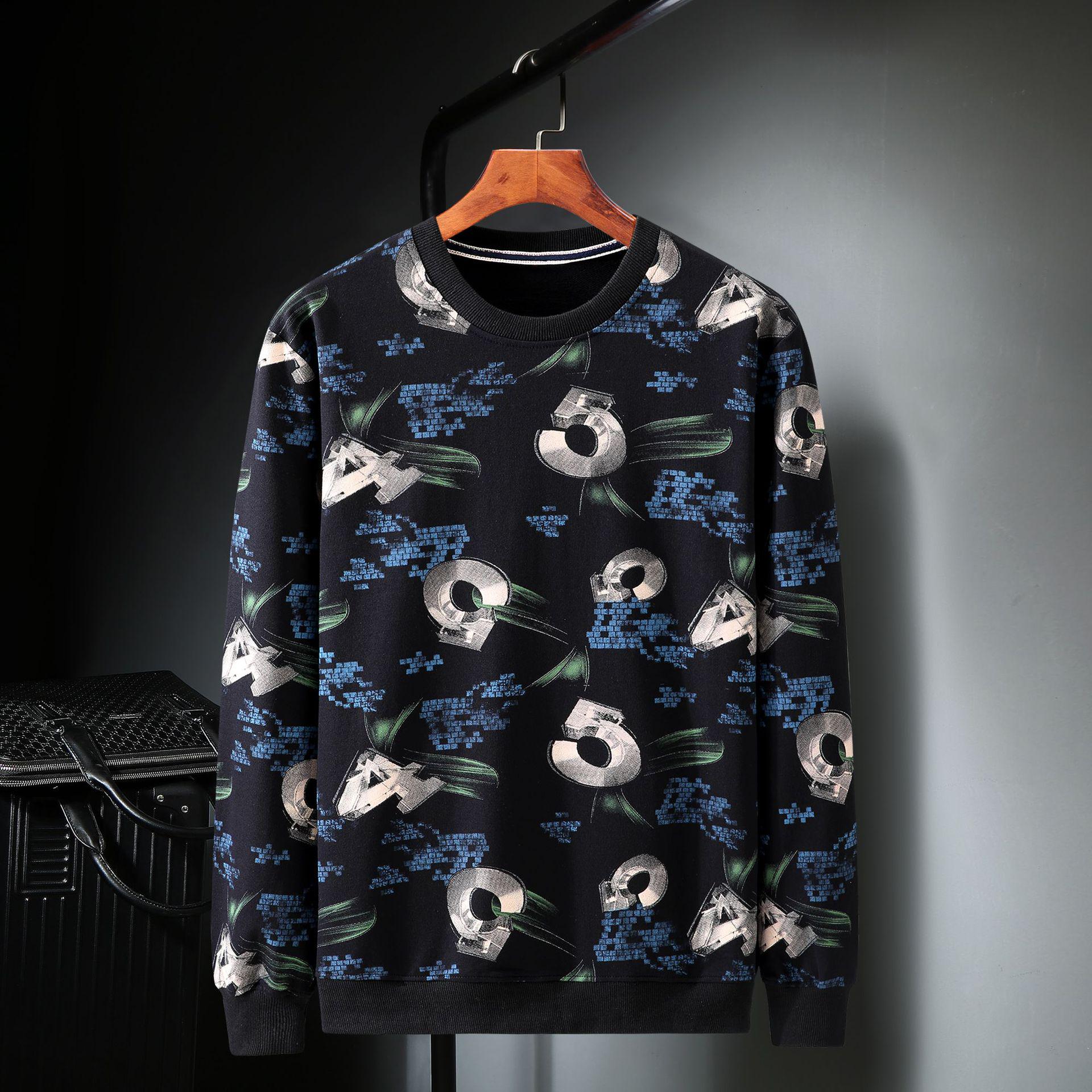 

Plus Size Men s Dark Pattern Crew Neck Sweatshirt - Trendy, Loose Fit for Spring & Autumn XXXXL синий