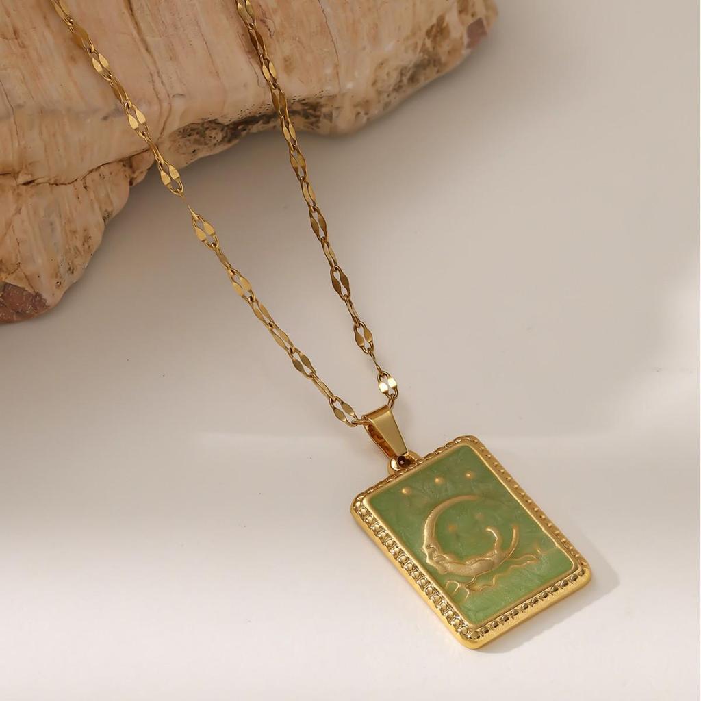 Retro Emaille Stern Anhänger Tarot Karte Lippen Kette Halskette - Damen Titan Stahl Schlüsselbein Schmuck