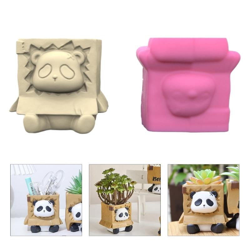 Sitting Panda Shaped Planter Vase Moulds Cements Mould Silicone Material for Hand-Making Succulent Plant Flowerpot Vase