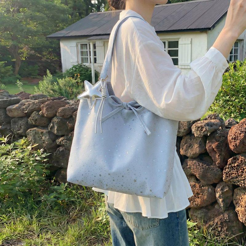Women's Versatile Starry Sky Canvas Tote - Large Capacity Casual Shoulder Bag