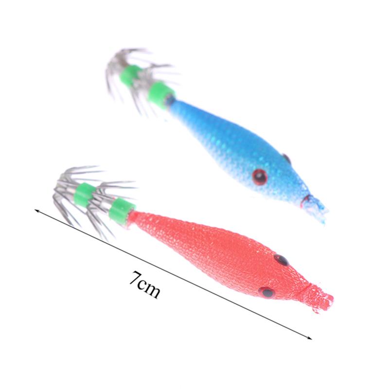 5Pcs 7cm Artificial Fluorescent Fishing Lures Squid Hook Jigs Cuttlefish Jigs Bait Spinnerbait Wood Shrimps Sea Fishing Tackle