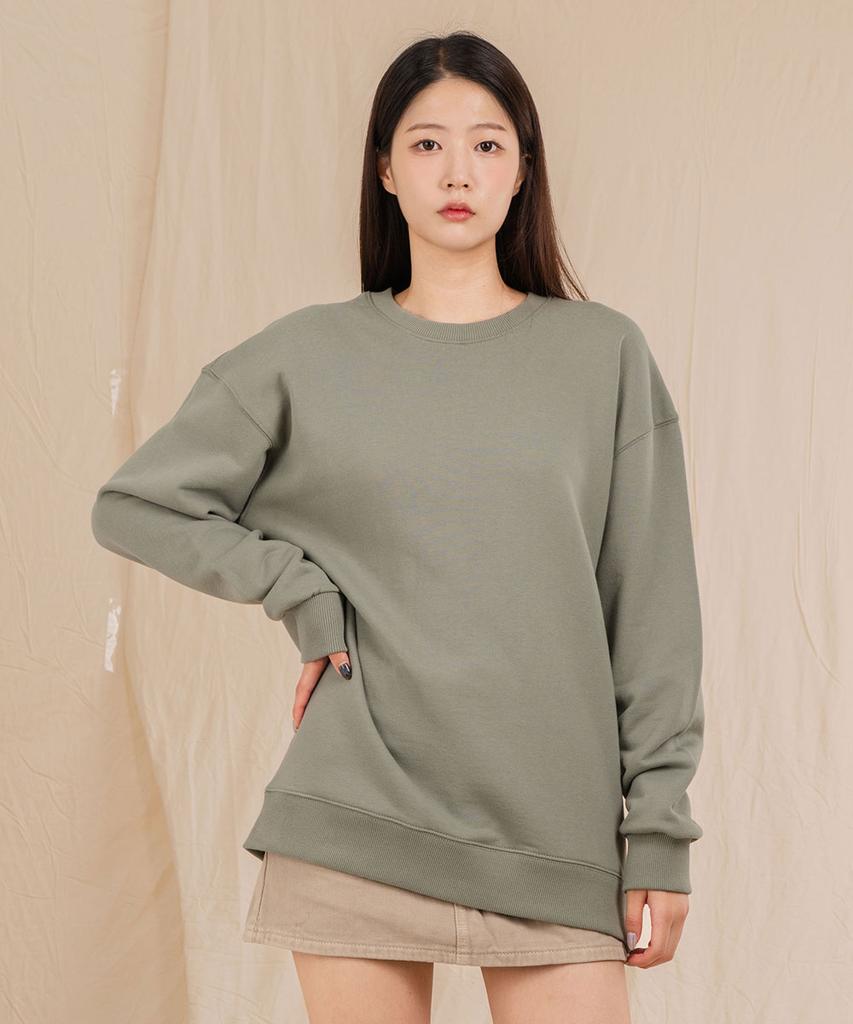 Ellamo Terry Basic Plain Oversized Sweatshirt [Green]
