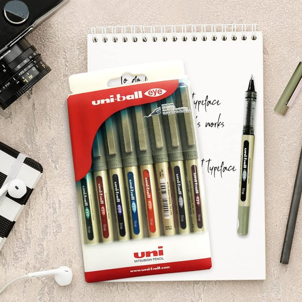 Uni-Ball Eye UB157 0.7 Mm Roller Ball Pens Multicolor Ink Pack of 8 for Office, School & Home Use