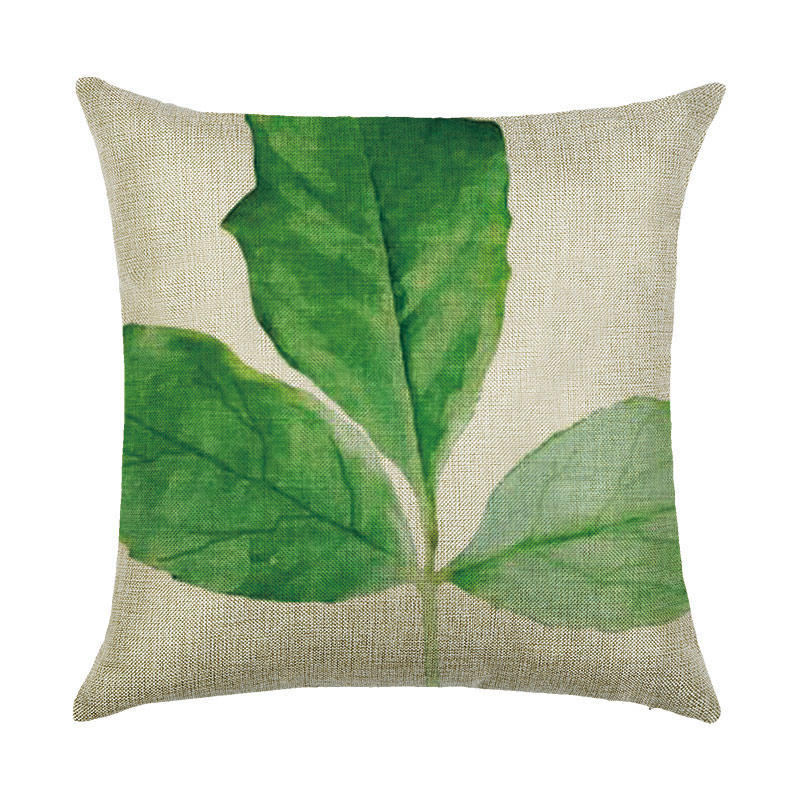 ZHENHE Dark Green Large Leaf Pattern Linen Pillow Case Home Decoration
