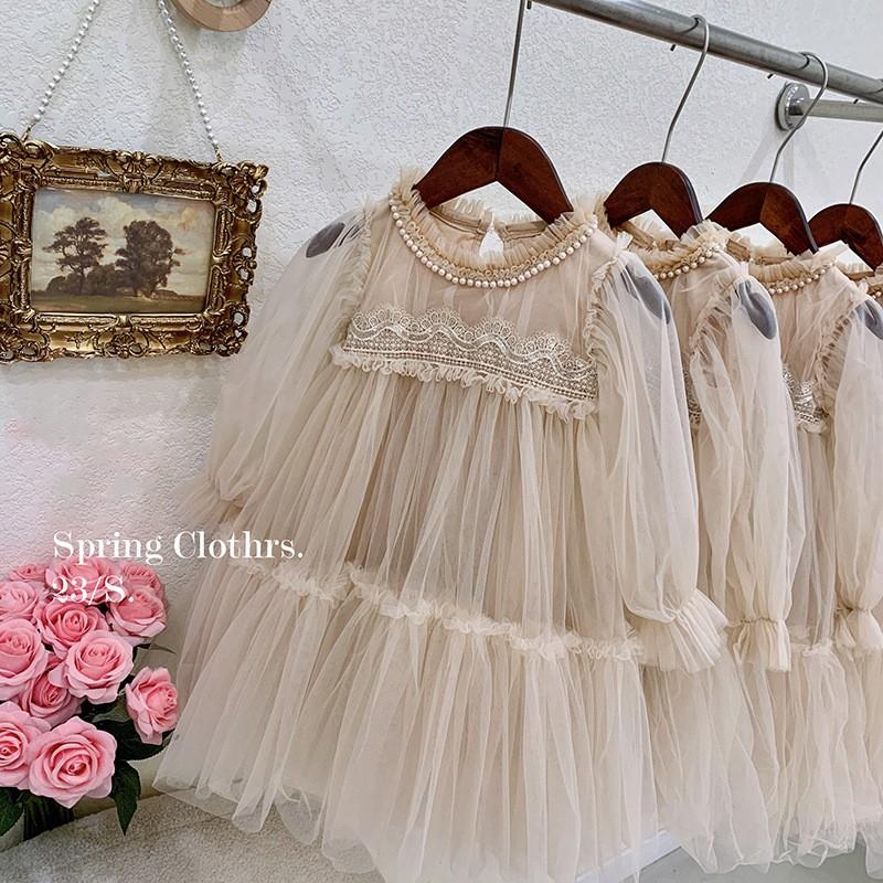 Girls' Spring/Autumn Dress: Elegant Lace-Patchwork Tulle Princess Dress