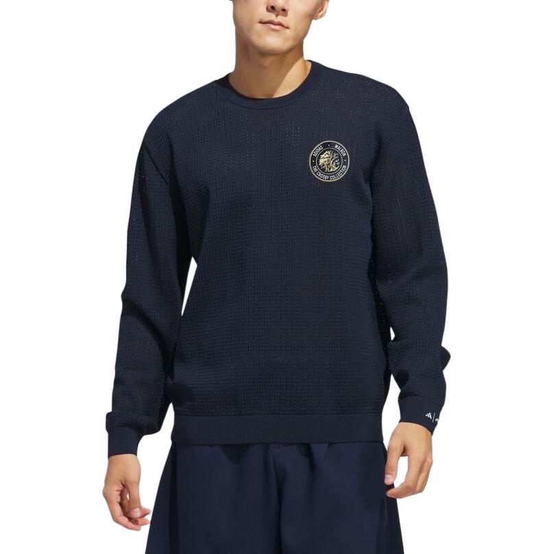 Adidas Pattern Embroidered Crew Neck Fitted Sweater Men Sweater Blue IN7572