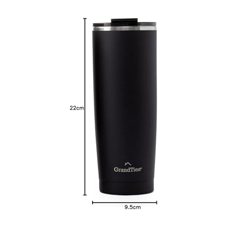 GRANDTIES Premium Drinkware Vacuum Insulated Tumbler, 590ml - Car Cup Holder Compatible & Easy Open Mouth (Midnight Black)