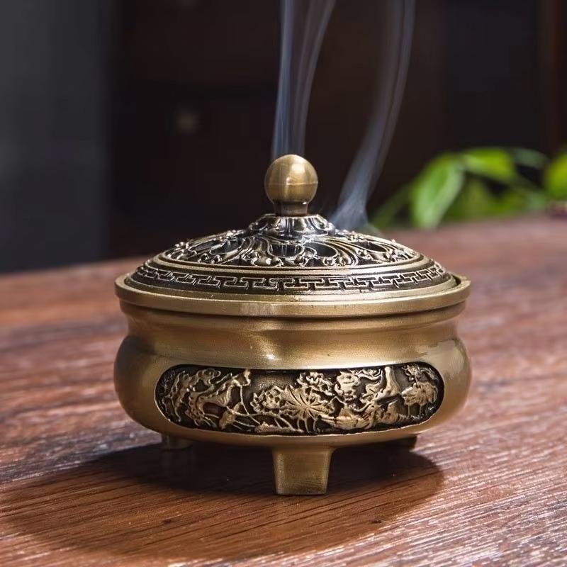 1 copper incense burner antique alloy Buddhist incense burner family tea room incense burner home decoration 7