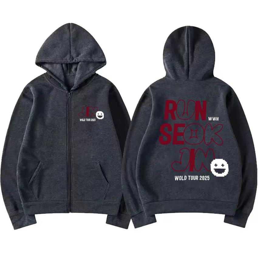 Jin Runseokjin World Tour Hoodie Men Women NEW Vintage Coat Fleece Casual Zip Up Jacket Autumn Winter Oversized Sweatshirts