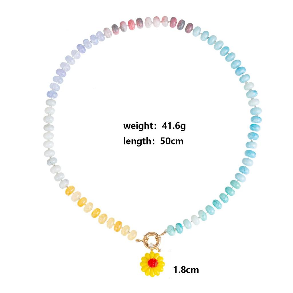 Handmade Flower Pendant Colored Beaded Neck Chain Ladies Beach Dopamine Necklace