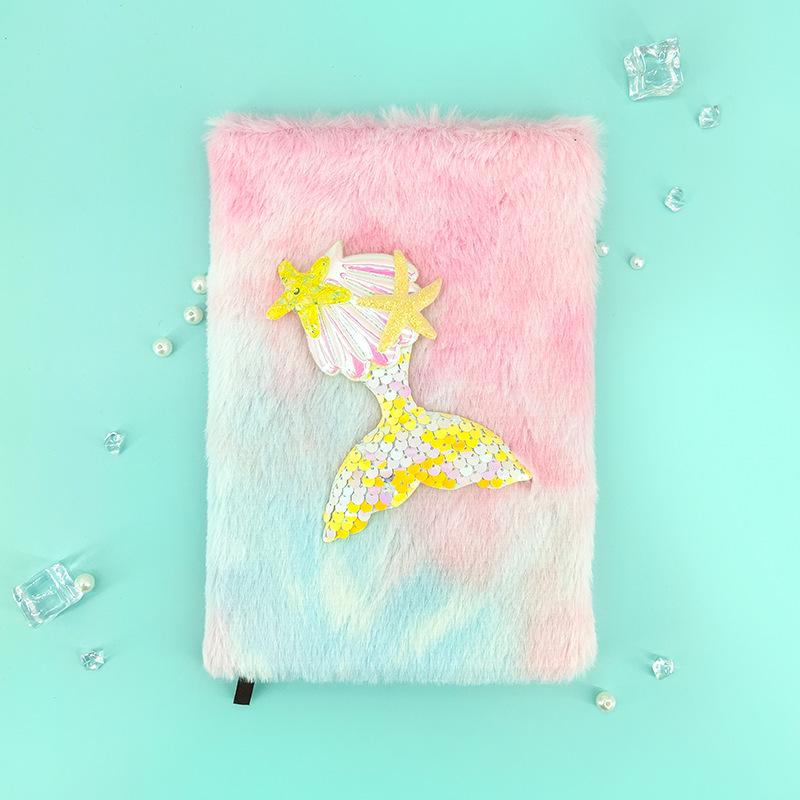 Mermaid Tail Sequin A5 Plush Notebook - 80 Sheets Cartoon Gift Diary