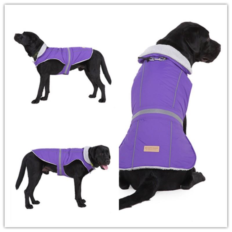 Winter Pet Dog Coat With Reflective Stripes Warm Thick Cotton Jacket Large Dogs
