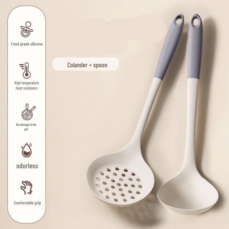 Baijie Heat-Resistant Silicone Soup Ladle & Slotted Spoon Set