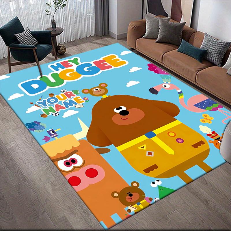 Custom Name,Duggee Home Sofa Decoration for Living Room & Bedroom, Non‑Slip Play Flannel Floor Mat for Game Room