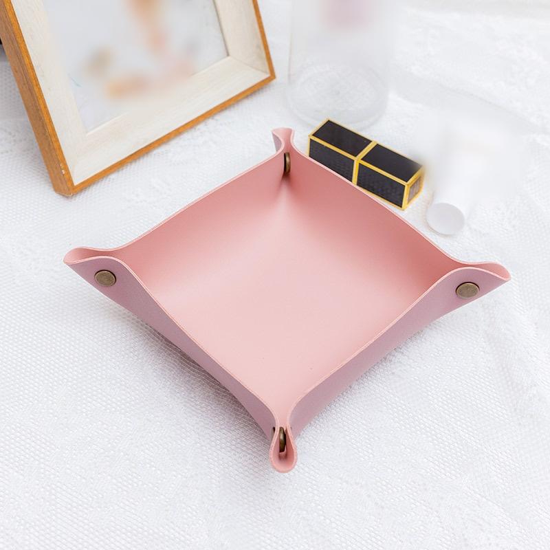 1PC 25x25cm Nordic Style Leather Storage Tray Desktop Organizer For Key Jewelry Cosmetic Storage Box Folding Organizer Home Deco