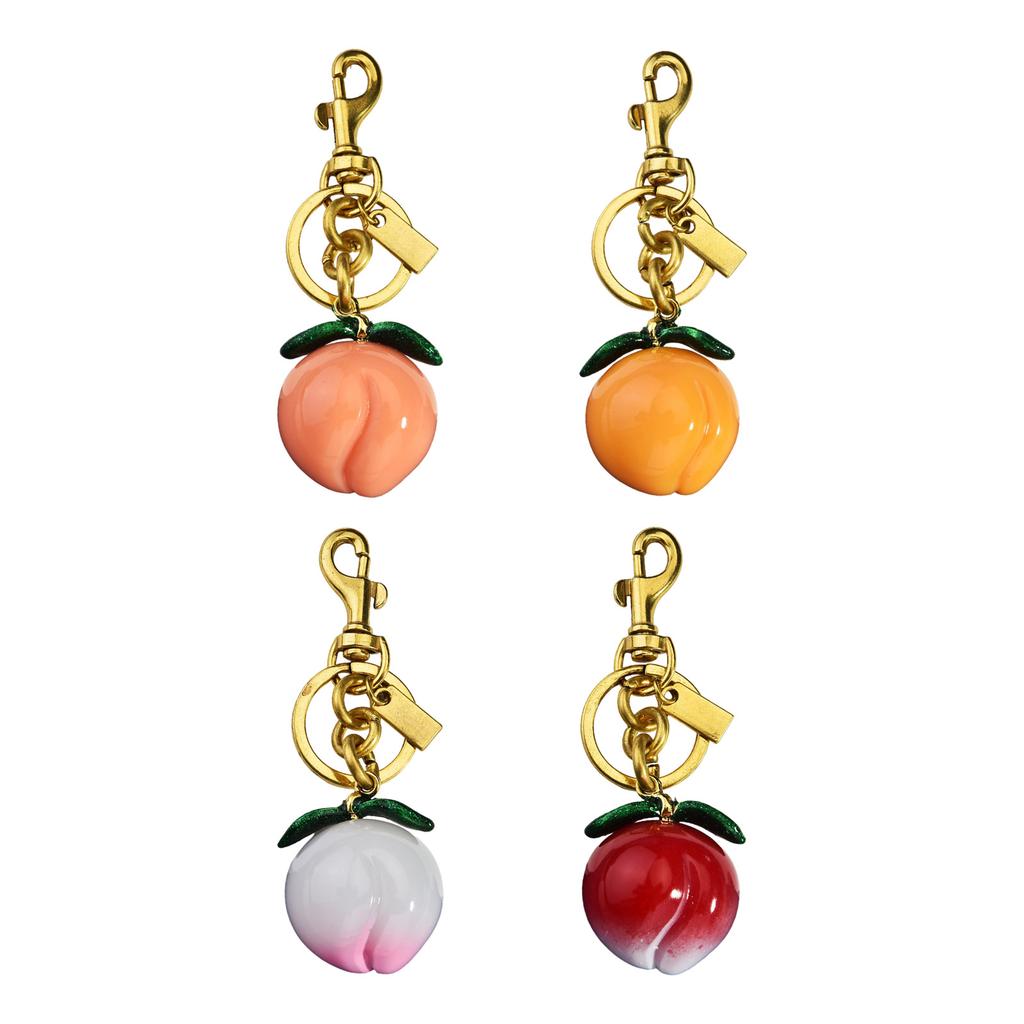 Cute Peach Shaped Keychain Alloy Resin Key Ring Accessory Decorative Bag Hanging Decoration Gift for Women Girls
