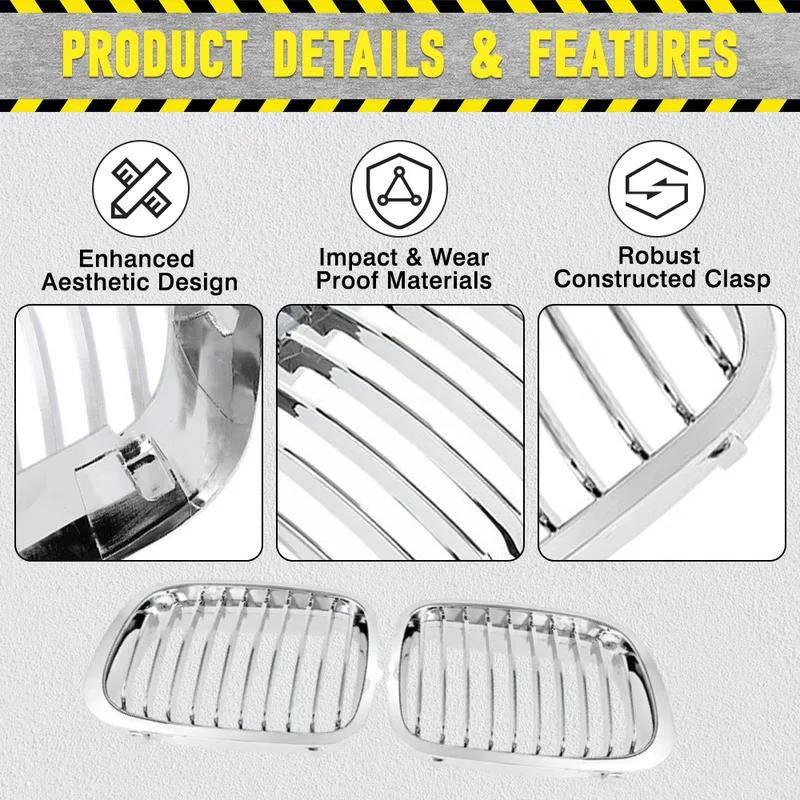 Chrome front hood grille, 2 pieces, for BMW E46, pre-facelift 4-door 1998–08/2001 51138208489 51138208490