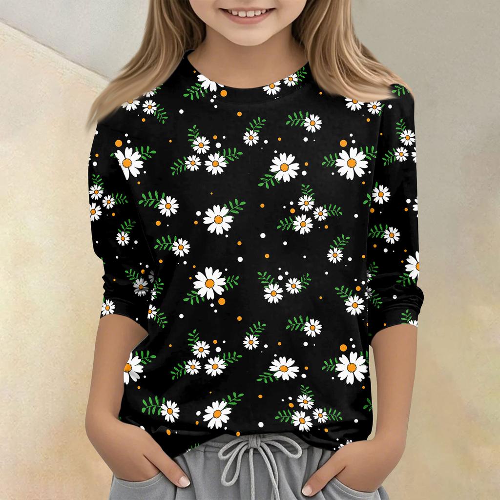 Children's Printed Round Neck Seven Quarter Sleeve Casual T-shirt