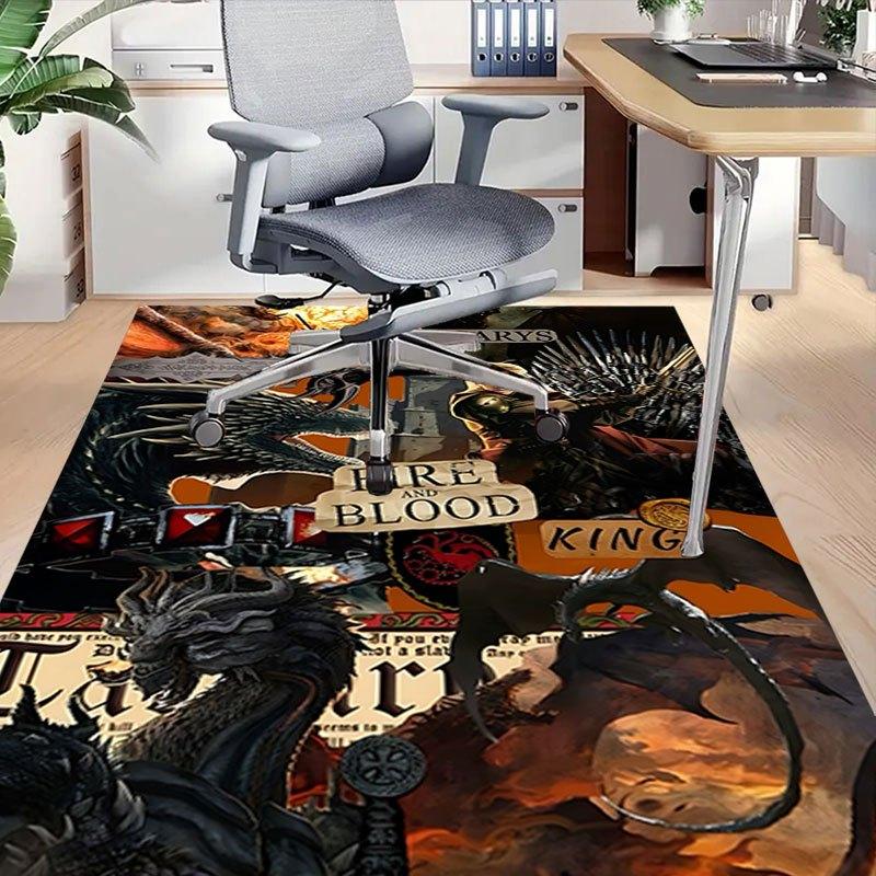 1pc Fire and Blood Office Carpet Chair Mats, Home Decor Mat Fantasy Theme Mat Durable Mat, Dragon Decor,Suitable for Fantasy Theme Lovers