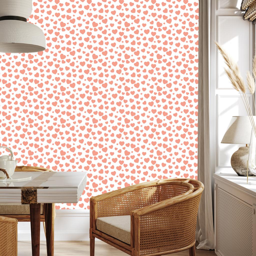 Heart Wallpaper Coral, White and Peach 50x1000