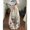 Vintage Washed Wide Leg Denim Jeans Men Women Relaxed Fit Plaid Patchwork Design Mid-Rise Straight Cut