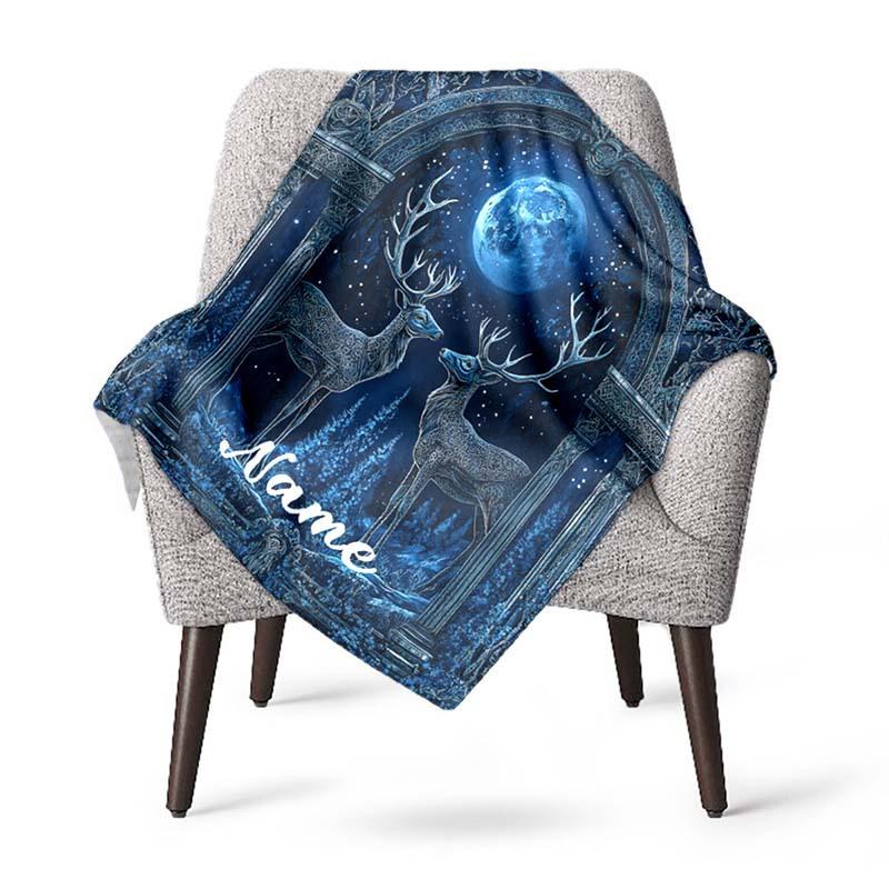 Deer Under The Moon Customize Your Name Blanket Used For Chair Office Sofa Bed Camping Soft And Warm Giving Friends And Relatives Birthday Graduation