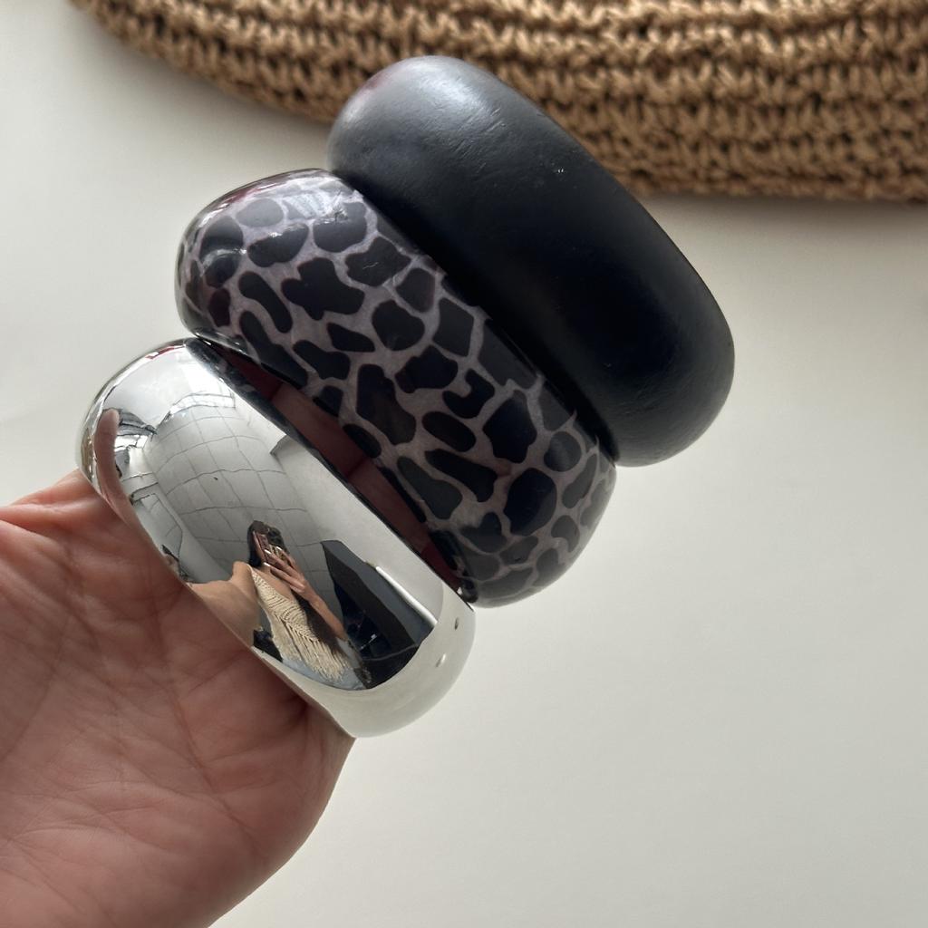 Oval Wide Resin Bangle, Geometric Arc Leopard Print Gradient Bracelet