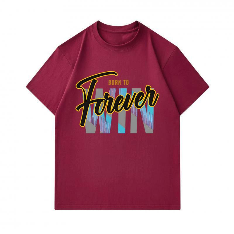 Men's 100% Cotton Crew Neck Short Sleeve T-Shirt, Born To Forever Win Slogan Printed Casual Comfortable Loose Fit Tee For Daily Outdoor Street Wear