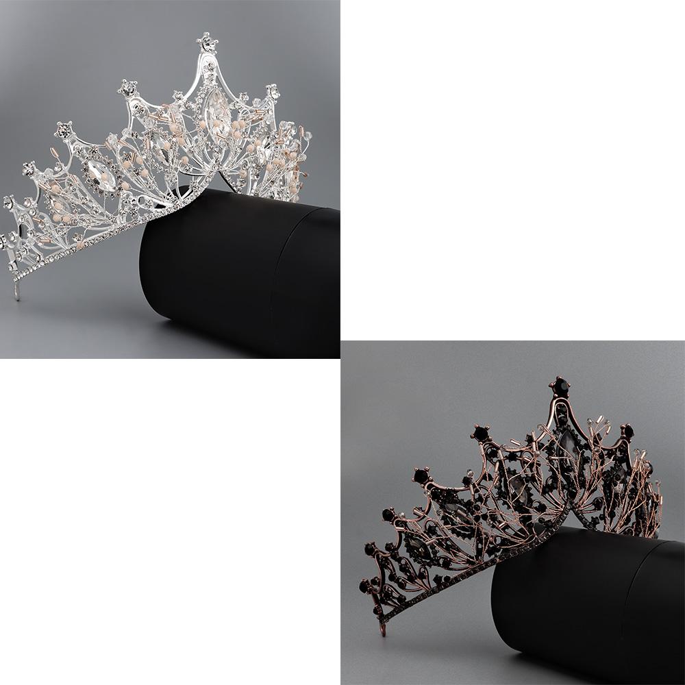 

Props Girls Bride Princess Goth Tiaras for Women Black Baroque Queen Crown Crystal Wedding Crowns