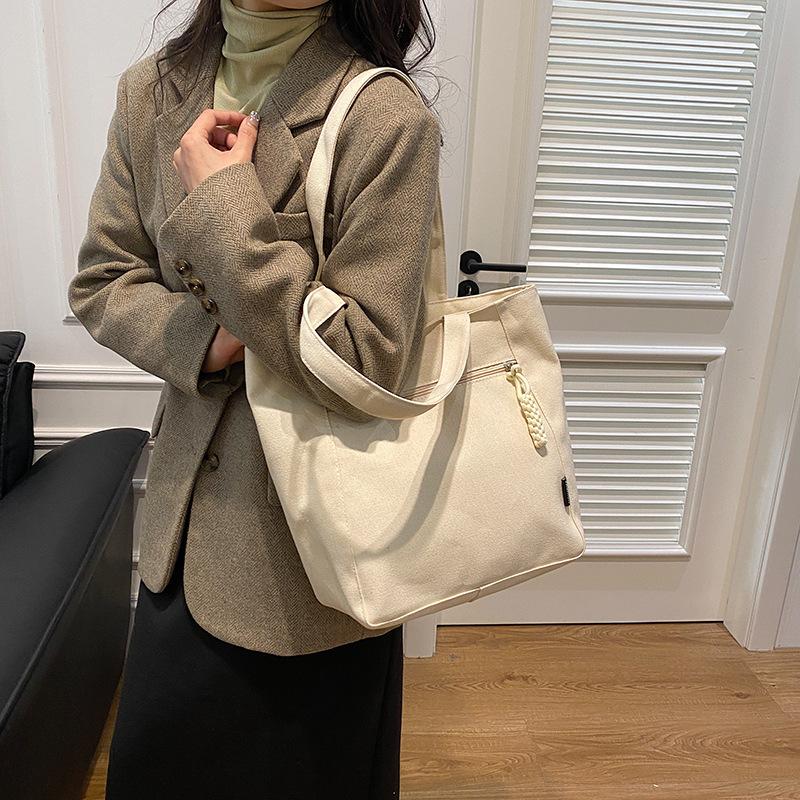 Solid Color Simple Large Capacity Lightweight Fashion Canvas Shoulder Tote Bag