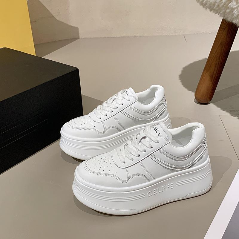 

Супер Легкие Белые Туфли на Платформе Женские Новые Туфли Маффины Натуральная Кожа Чисто Белые Повседневные Универсальные Кроссовки с Увеличением Роста 40 белый