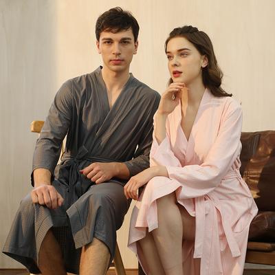 Women's Spring Summer Thin Bathrobe Couples Lace Up Sleepwear Quick-dry Hotel Spa Robe with Pockets