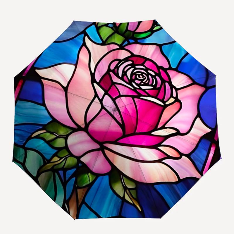 

1pc Rose Window Automatic Open/Close Umbrella Compact Folding Umbrella, All-Season Portable Umbrella for Women/Men171