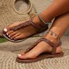 Woven sandals women's simple and light casual style flat-bottomed herringbone toe elastic sandals