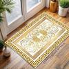 Gold White Greek Key Scroll Print Carpet Plush Flannel Rug Entryway Living Room Home Decor Area Rug Non Slip Floor Mat