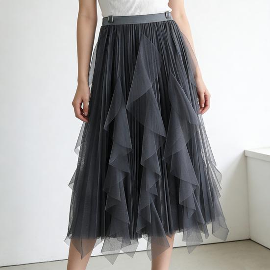 Spódnica Tiulowa Damska Elastyczna Wysoki Stan Linia A Długa Tiulowa Spódnica Bajkowa Zwiewna Warstwowa Wielowarstwowa Maxi