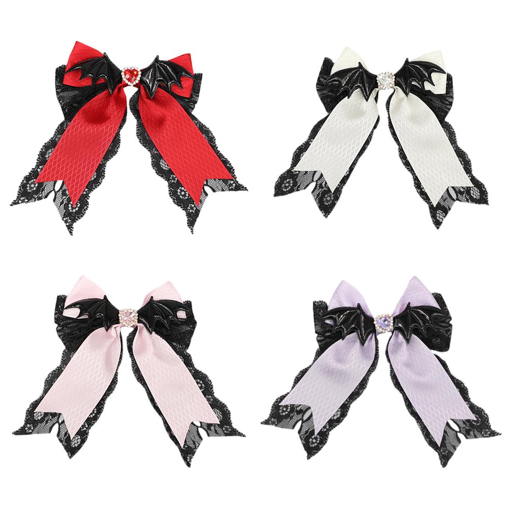 2000s Hair Clip for Halloween Punk Wing Lace Bowknot Hair Clip Nonslip Barrettes Hair Holder Cosplay Party Hair Decors
