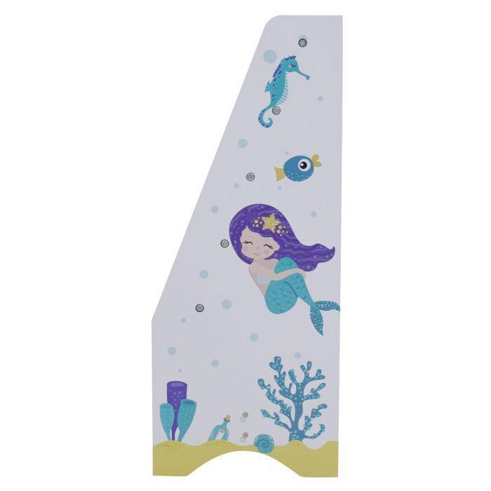 GINGER HOME – Bibliothèque enfant à livres 4 compartiments, poches tissu, MDF/métal, motif Sirène, 61×29×74 cm