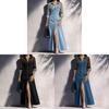Elegant Spliced Mesh Long Sleeve Dress With Slit For Daily Wear