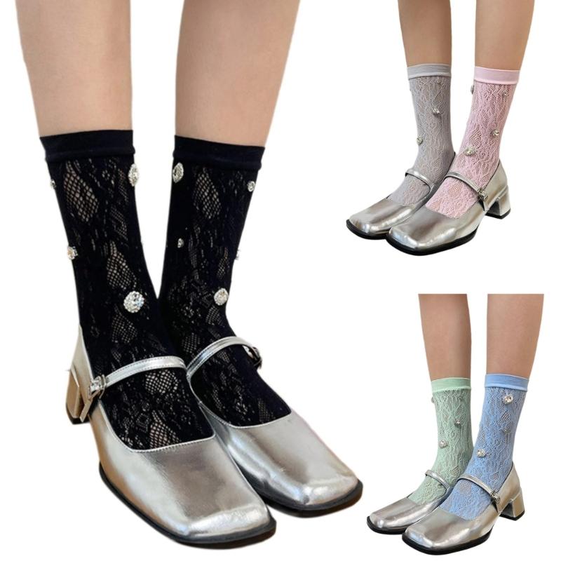 Damen-Kurzsocken Süße Kristall-Knöchelsocken Niedliche Prinzessinnen Knöchel-Kleidersocken Zarte Spitzensocken Sommerliche Wadenstrümpfe Geschenk