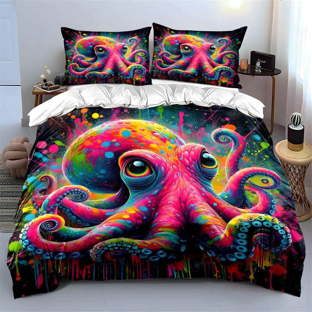 Colorful Octopus Artwork Set Decor Multiple Sizes Kid'S And Adults' Bedroom Exquisite 3Pc Bedding Set, Gift