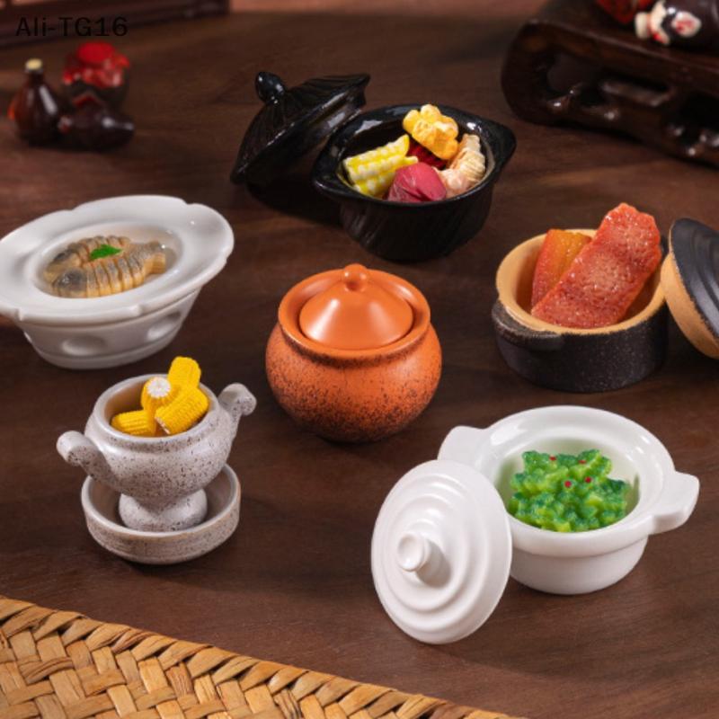 1 Piece Dollhouse Kitchen Decoration DIY Accessories Mini Clay Pot Plate Food Model Doll House Miniature Kitchen Items