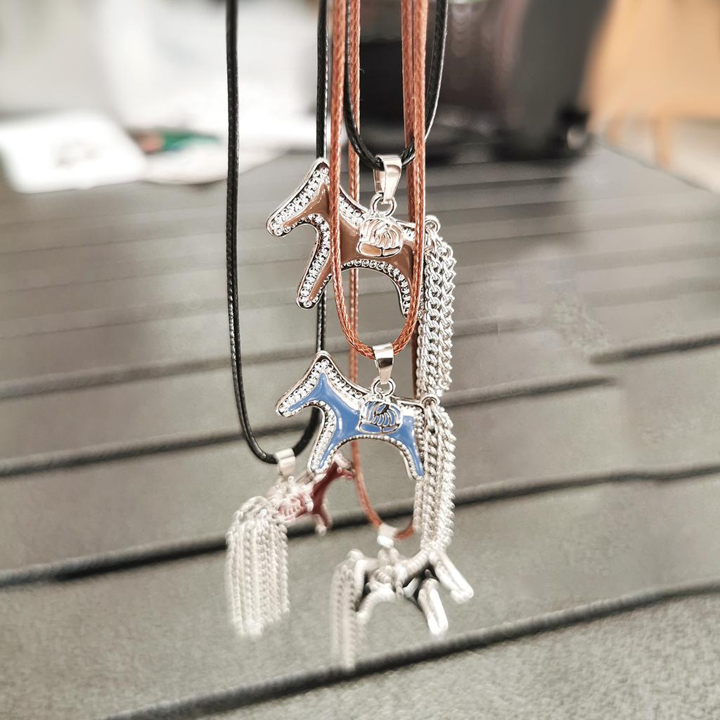 Funny Enamel Cartoon Horse Metal Multi Chain Tassel Pendant Necklaces for Women Silver Plated Beads Chain Chokers Gift Accessory