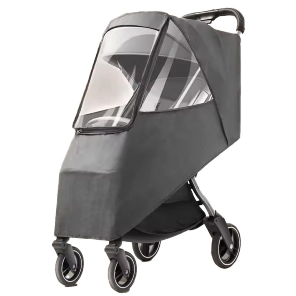 PLEAVIT Stroller Rain Cover, Rain Shield, Transparent Front, Windproof, Waterproof, Breathable, Rain Protection, Easy Storage, Foldable, Gray