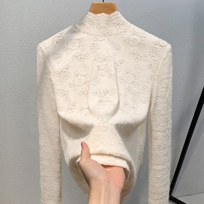 Damen-Top mit halbhohem Halsausschnitt und Spitzenbesatz für Herbst und Winter