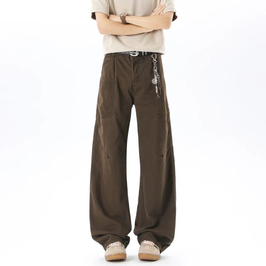 American Maillard multi-pocket tooling jeans men's and women's autumn straight-leg pants loose casual wide-leg pants trendy